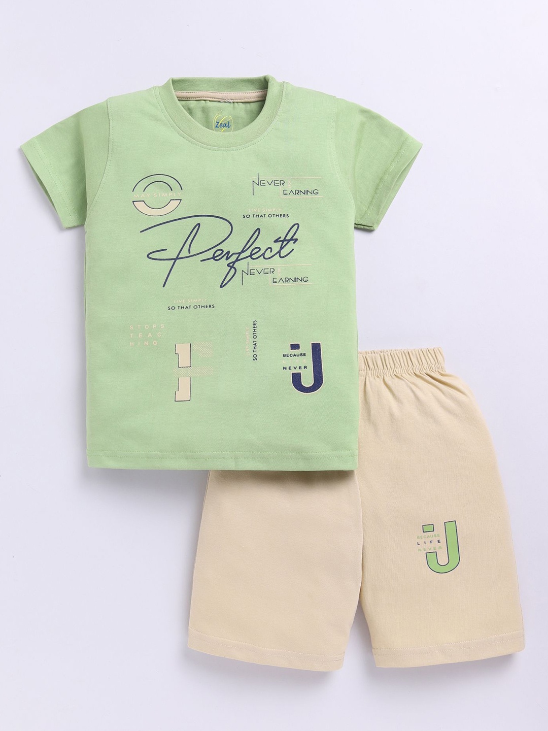 

Zeal Boys Printed T-shirt with Shorts, Green