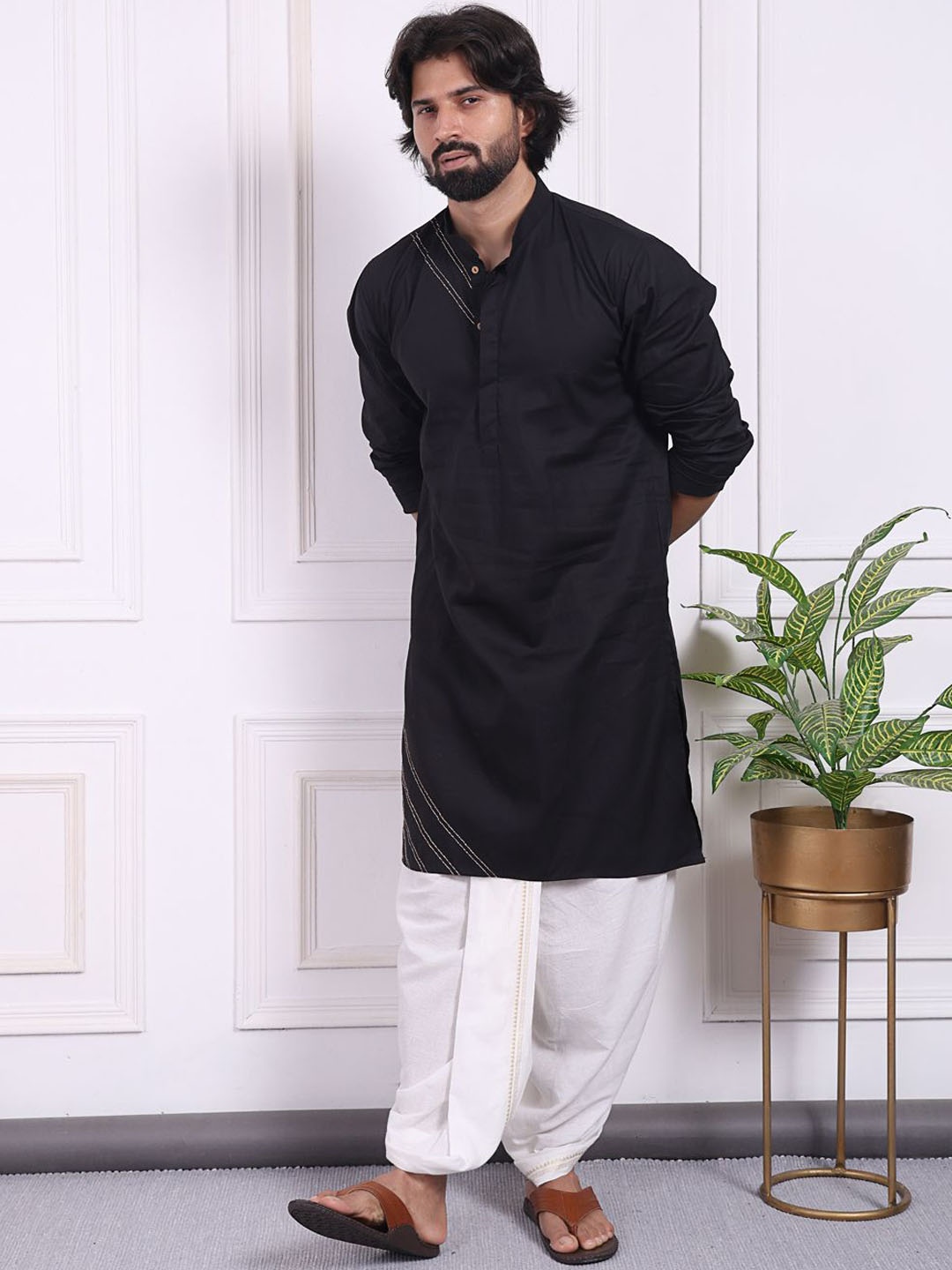 

MIDAV Men Embroidered Thread Work Summer Sheers Kurta, Black