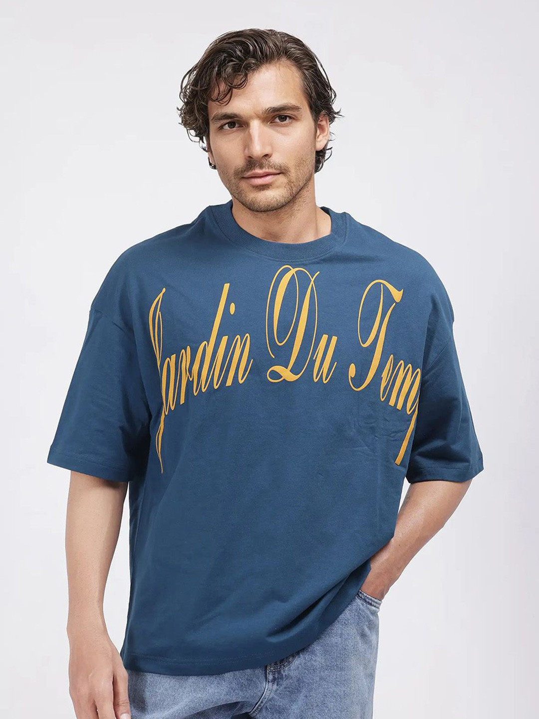 

RARE RABBIT Men Printed Extended Sleeves Applique T-shirt, Teal