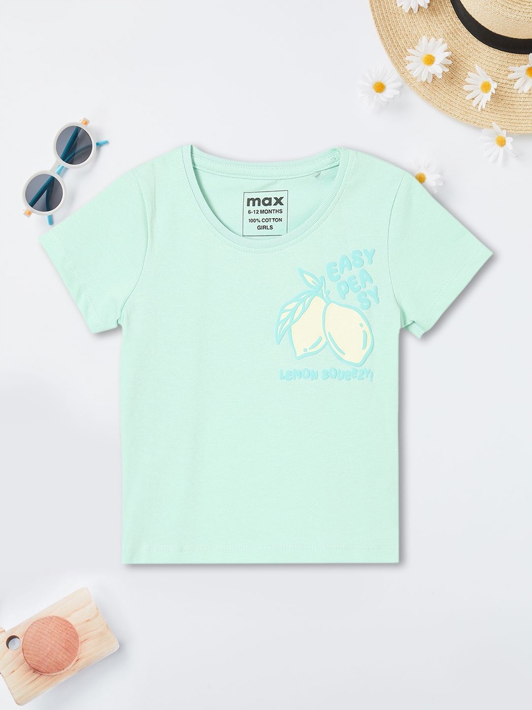 

max Girls Printed V-Neck Applique T-shirt, Green
