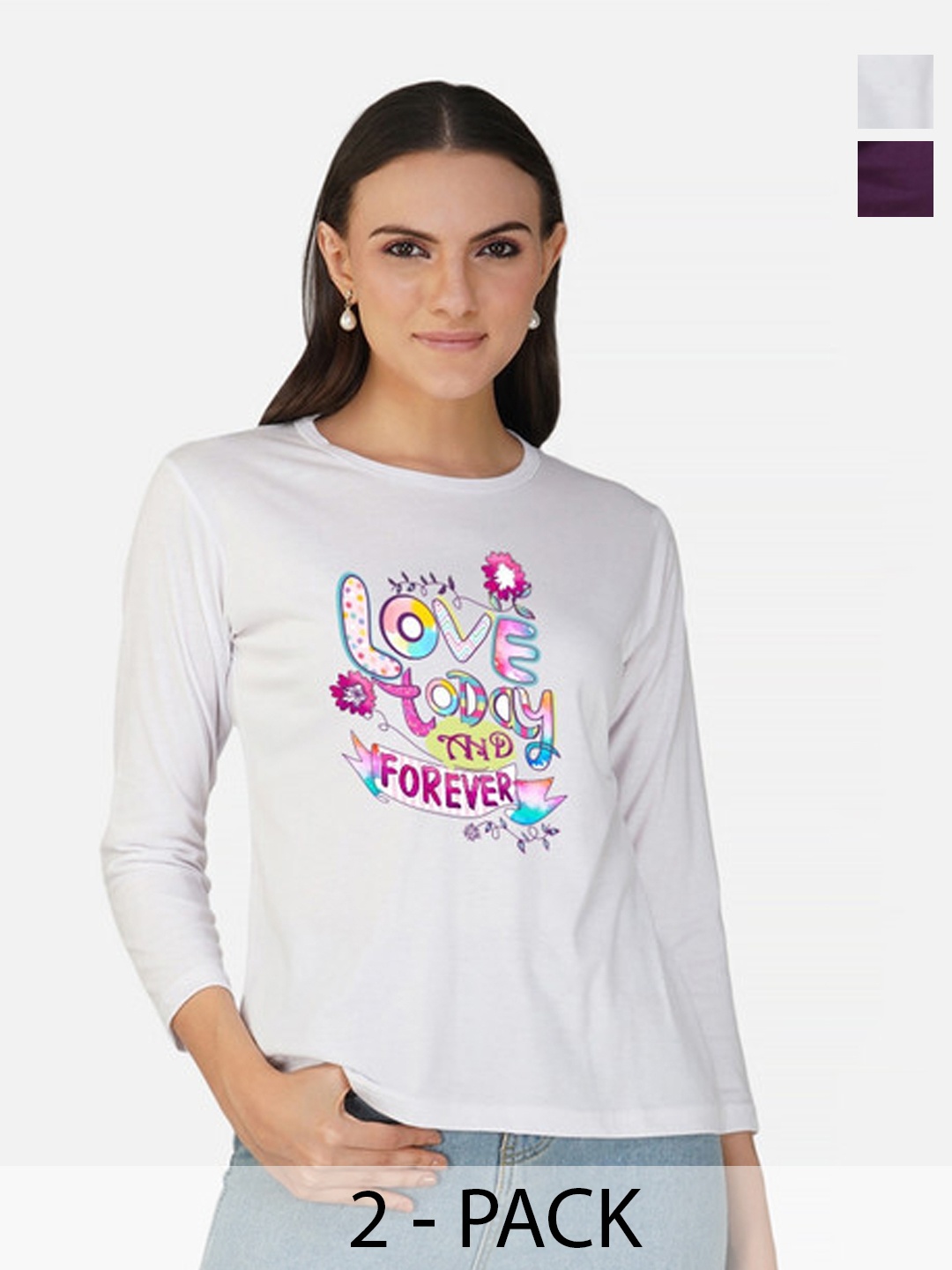 

Metronaut Women 2 Printed Bio Finish Applique T-shirt, White