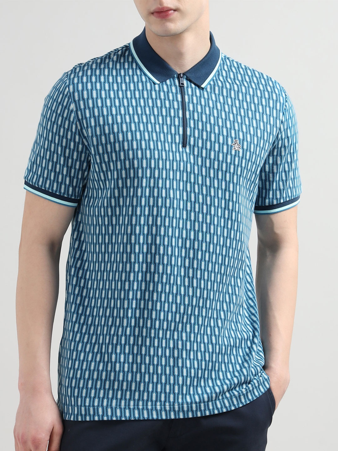 

Original Penguin Men Geometric Printed Polo Collar Cotton T-shirt, Blue