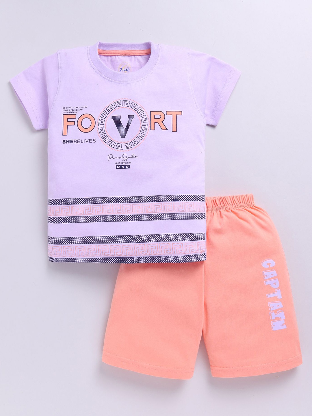 

Zeal Boys Striped T-shirt with Shorts, Purple