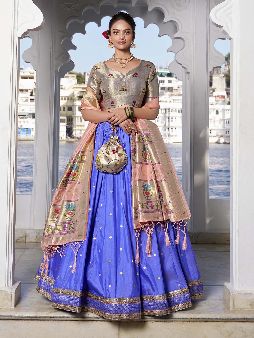 

LOOKNBOOK ART Ready to Wear Lehenga & Unstitched Blouse With Dupatta, Blue