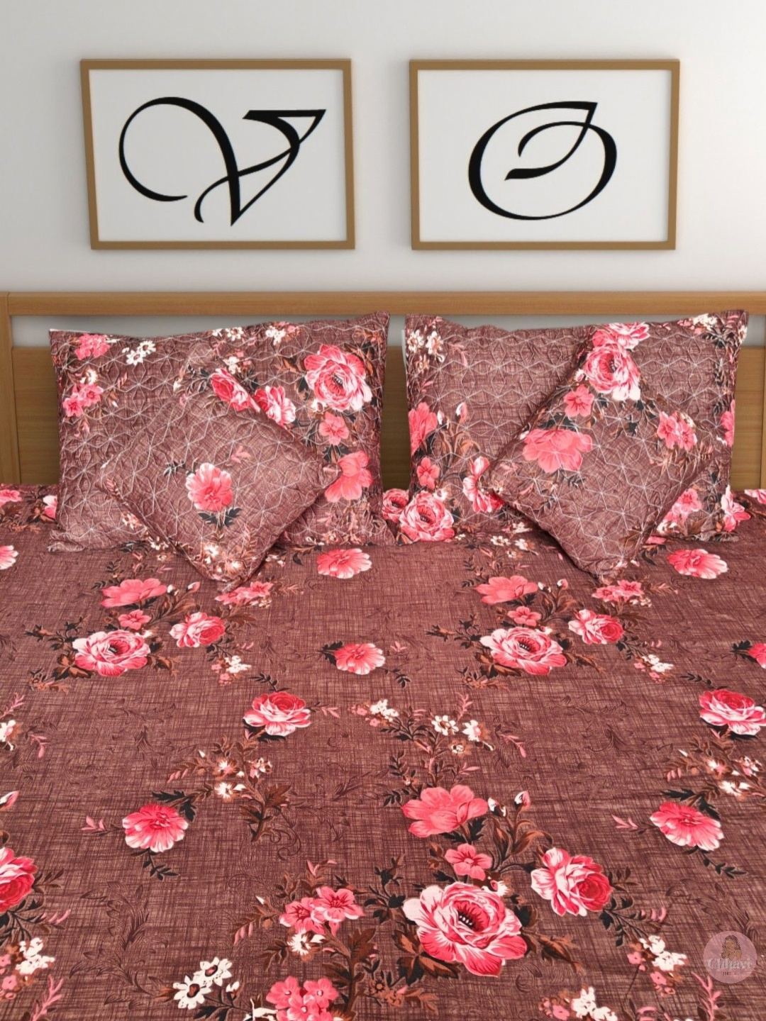 

CG HOMES Brown & Pink Floral 180 TC Queen Bedsheet with 2 Pillow Covers