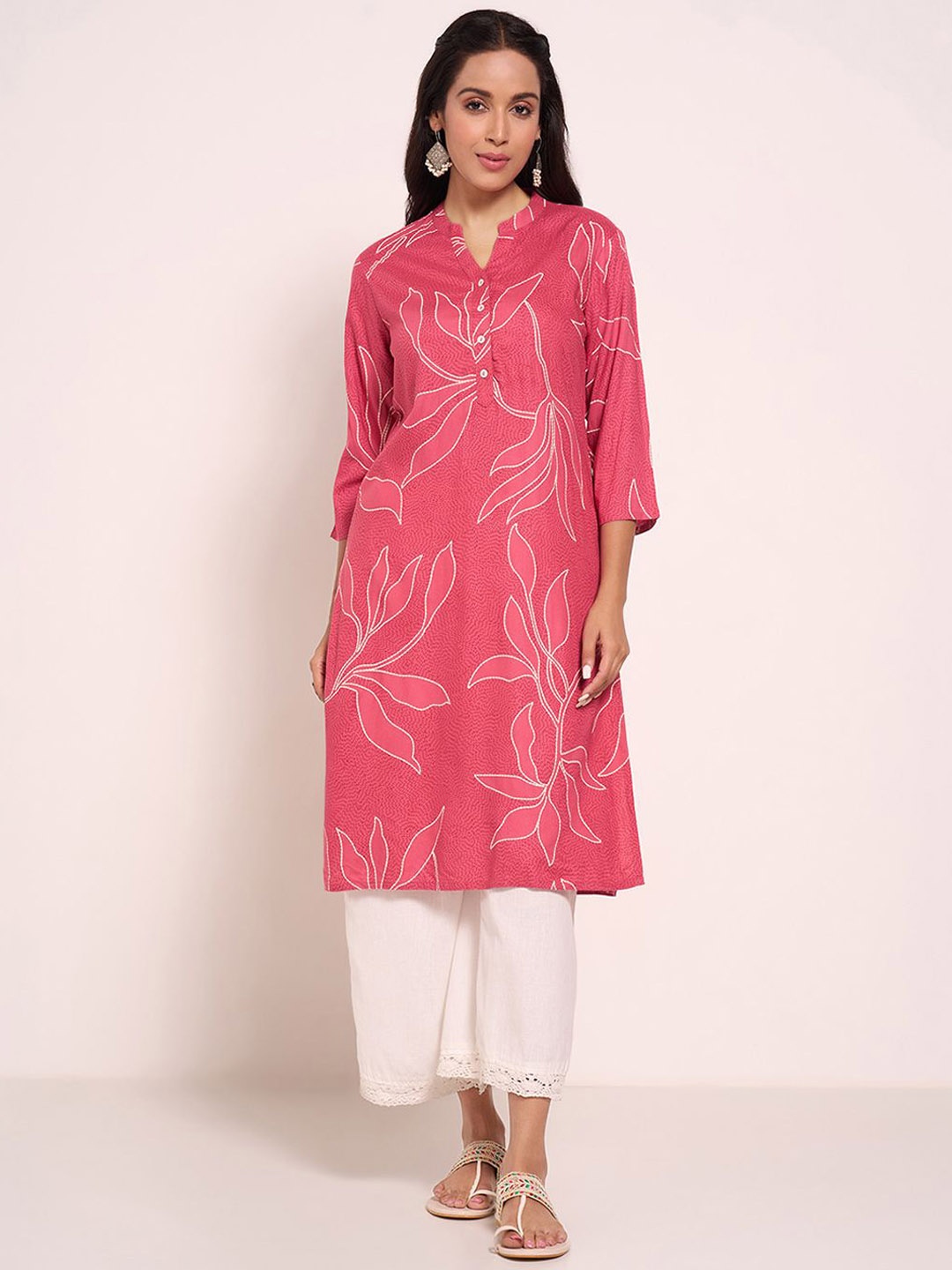 

RANGMANCH BY PANTALOONS Women Printed Sequinned Anarkali Kurta, Pink