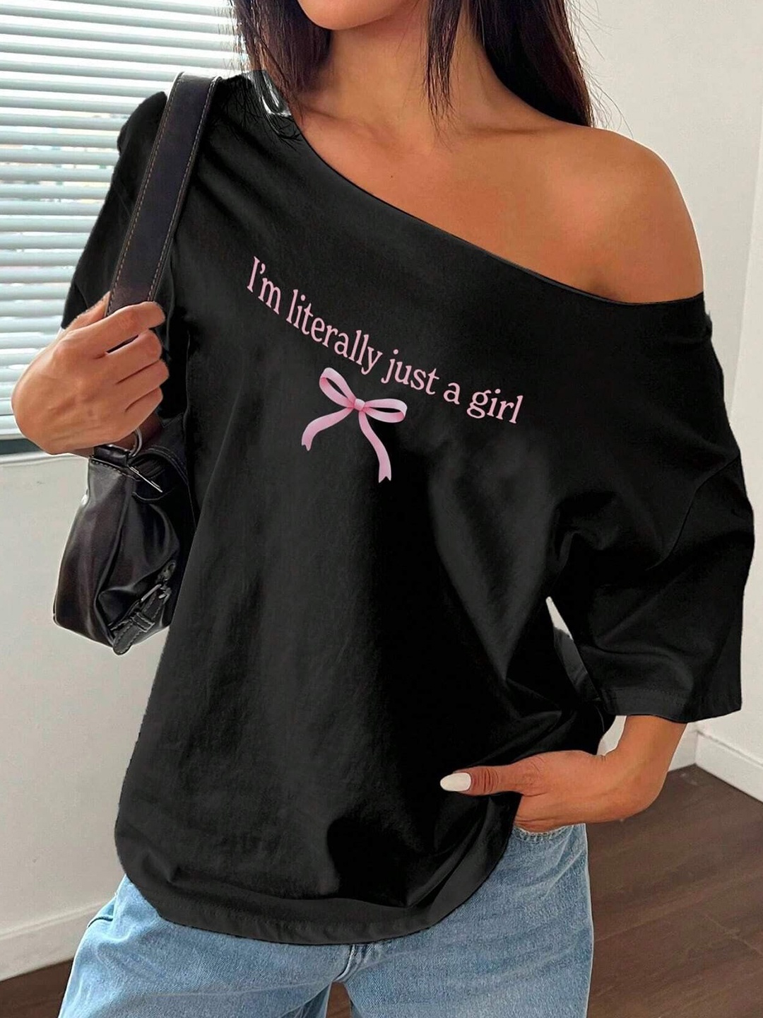 

SXV STYLE Print Off-Shoulder Cold-Shoulder Victorian Cotton Top, Black