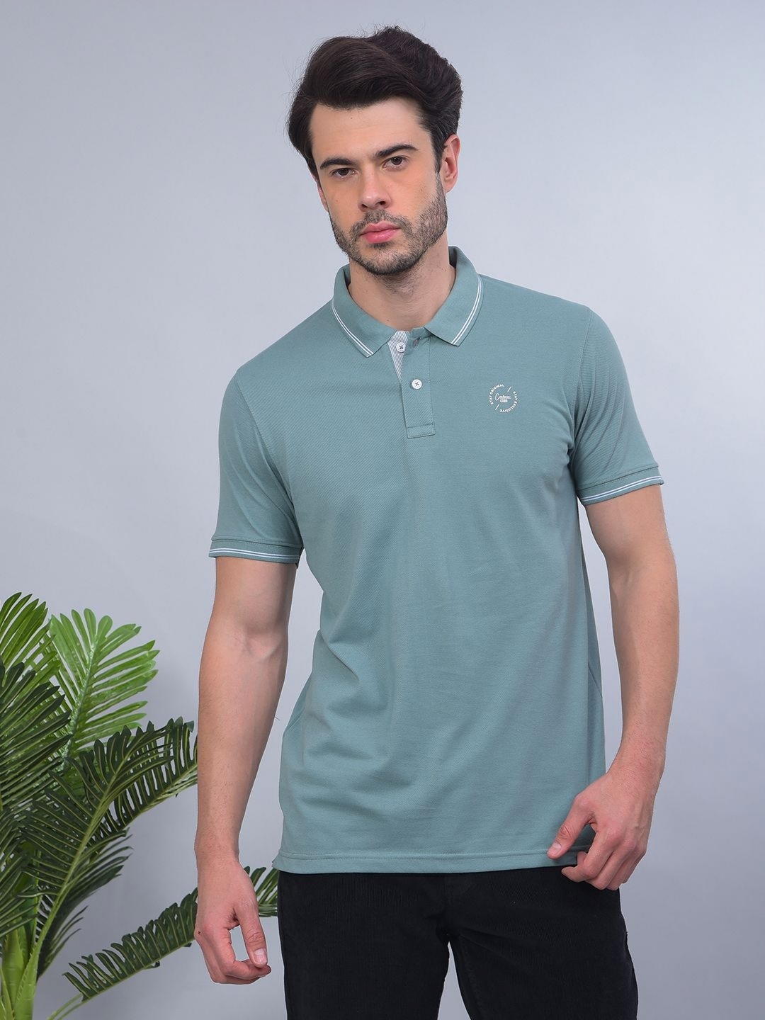 

COBB Men Polo Collar Applique T-shirt, Green