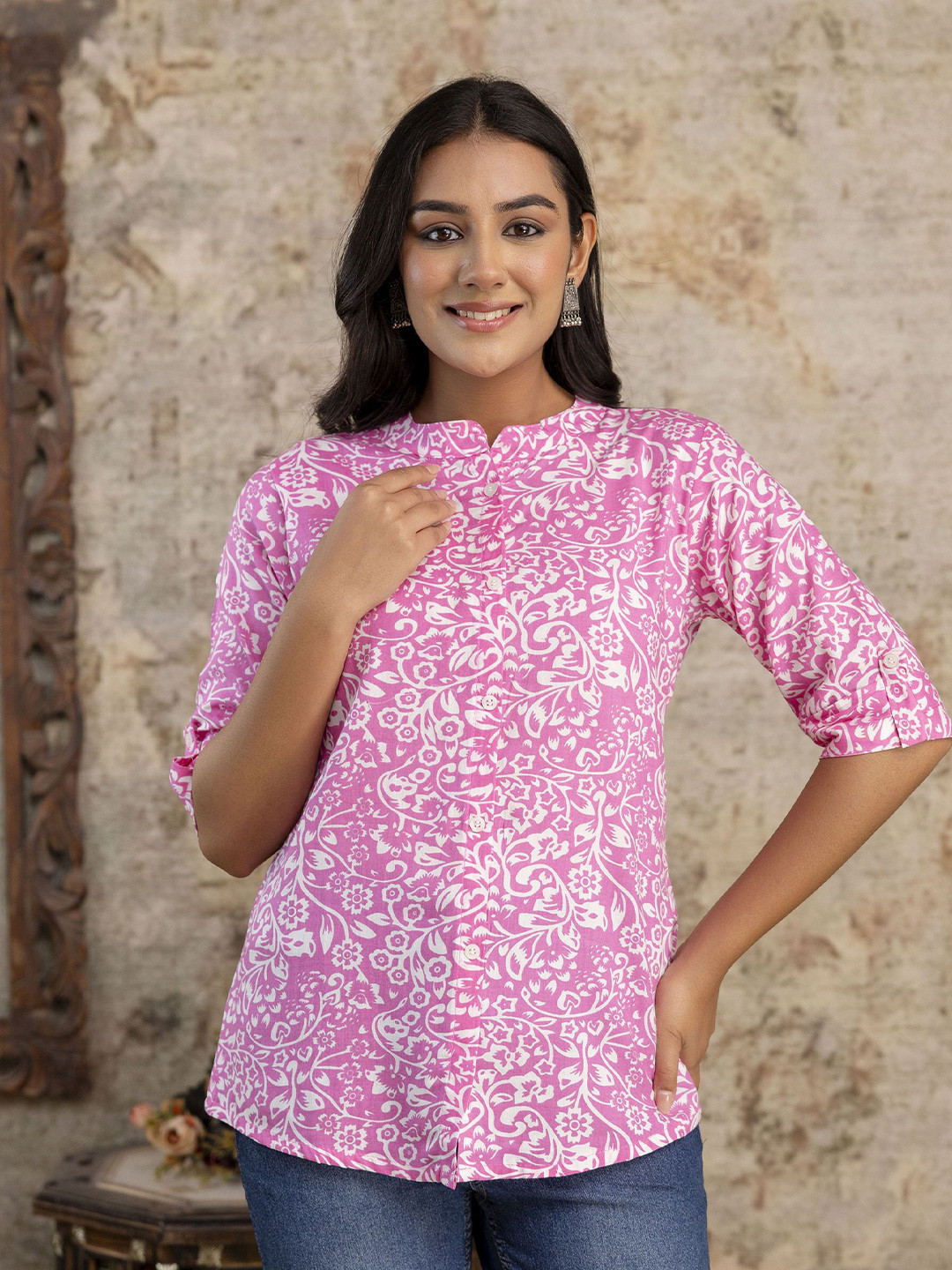 

The Bliss Fashion Women Comfort Opaque Printed Casual Shirt, Pink