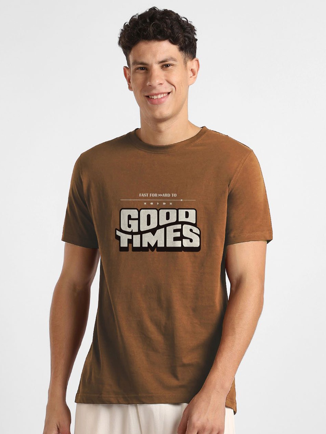 

NOBERO Men Typography Printed T-shirt, Brown