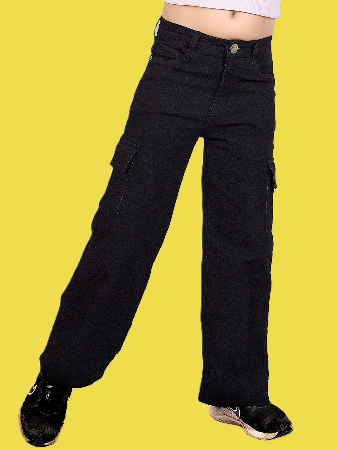 

ADBUCKS Girls Wide Leg High-Rise Stretchable Jeans, Black