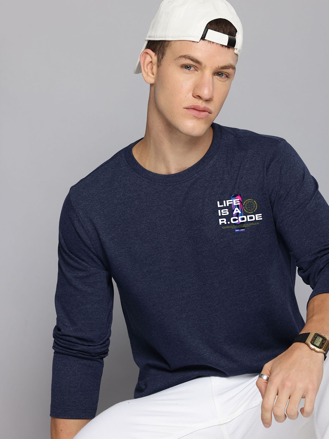

R.Code by The Roadster Life Co. Men Printed T-shirt, Navy blue