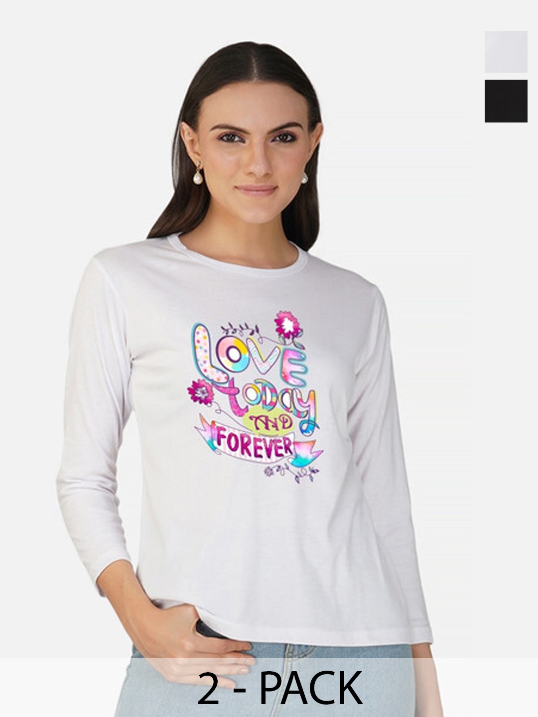 

Metronaut Women 2 Printed Bio Finish Applique T-shirt, White