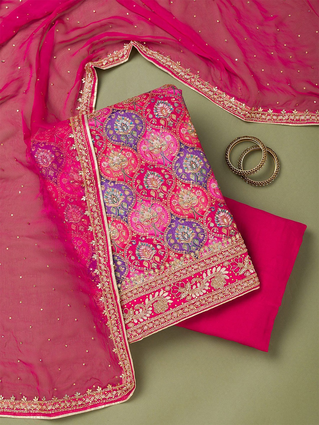 

Koskii Unstitched Dress Material, Pink