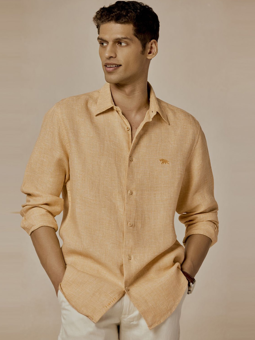 

Andamen Men Casual Linen Texture Regular Fit Shirt, Yellow