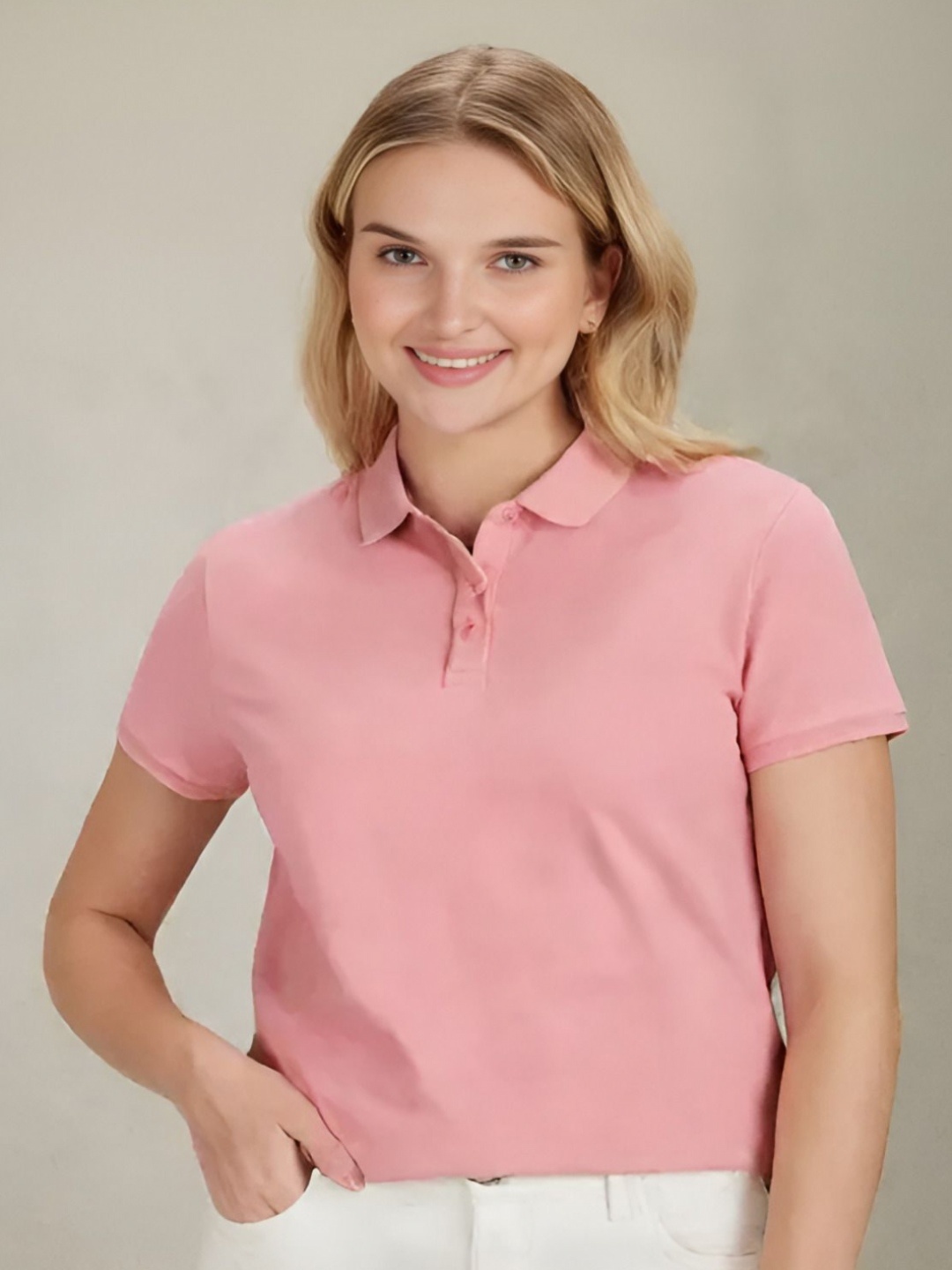 

Shiv traders collection Women Polo Collar T-shirt, Peach