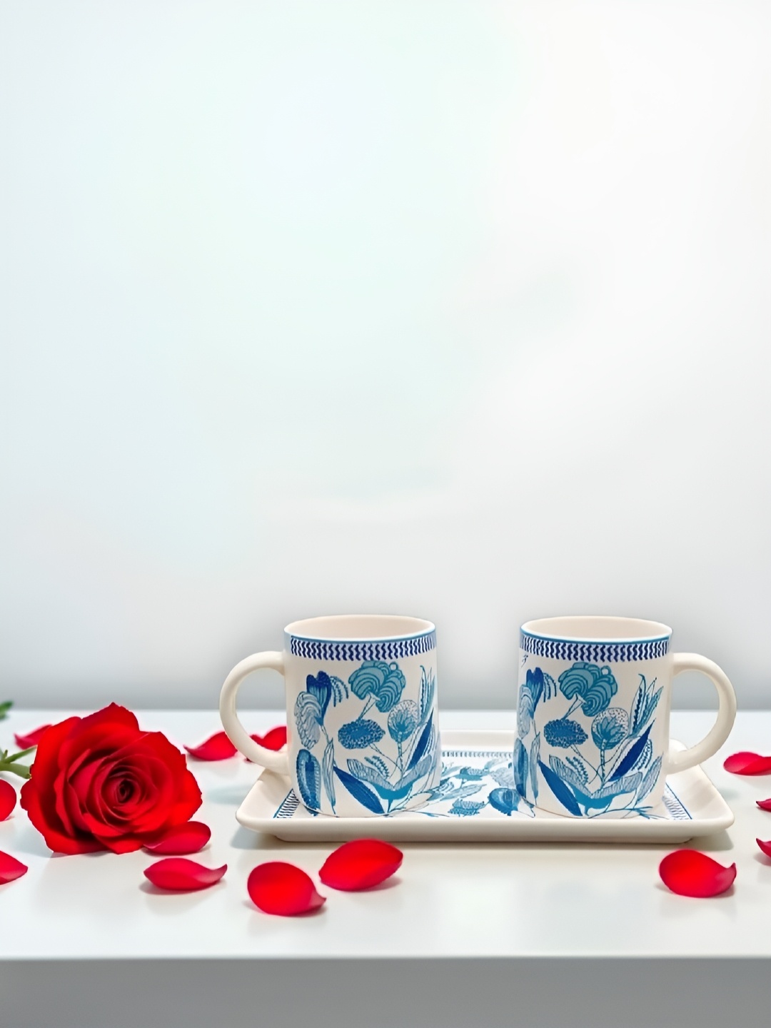 

MITHILA Handicrafts Blue & White Textured Ceramic Glossy Mugs Set of Cups and Mugs
