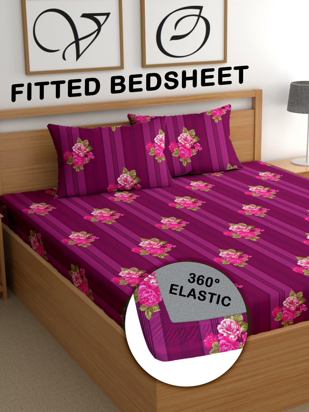 

CG HOMES Purple & Pink Floral 210 TC King Bedsheet with 2 Pillow Covers