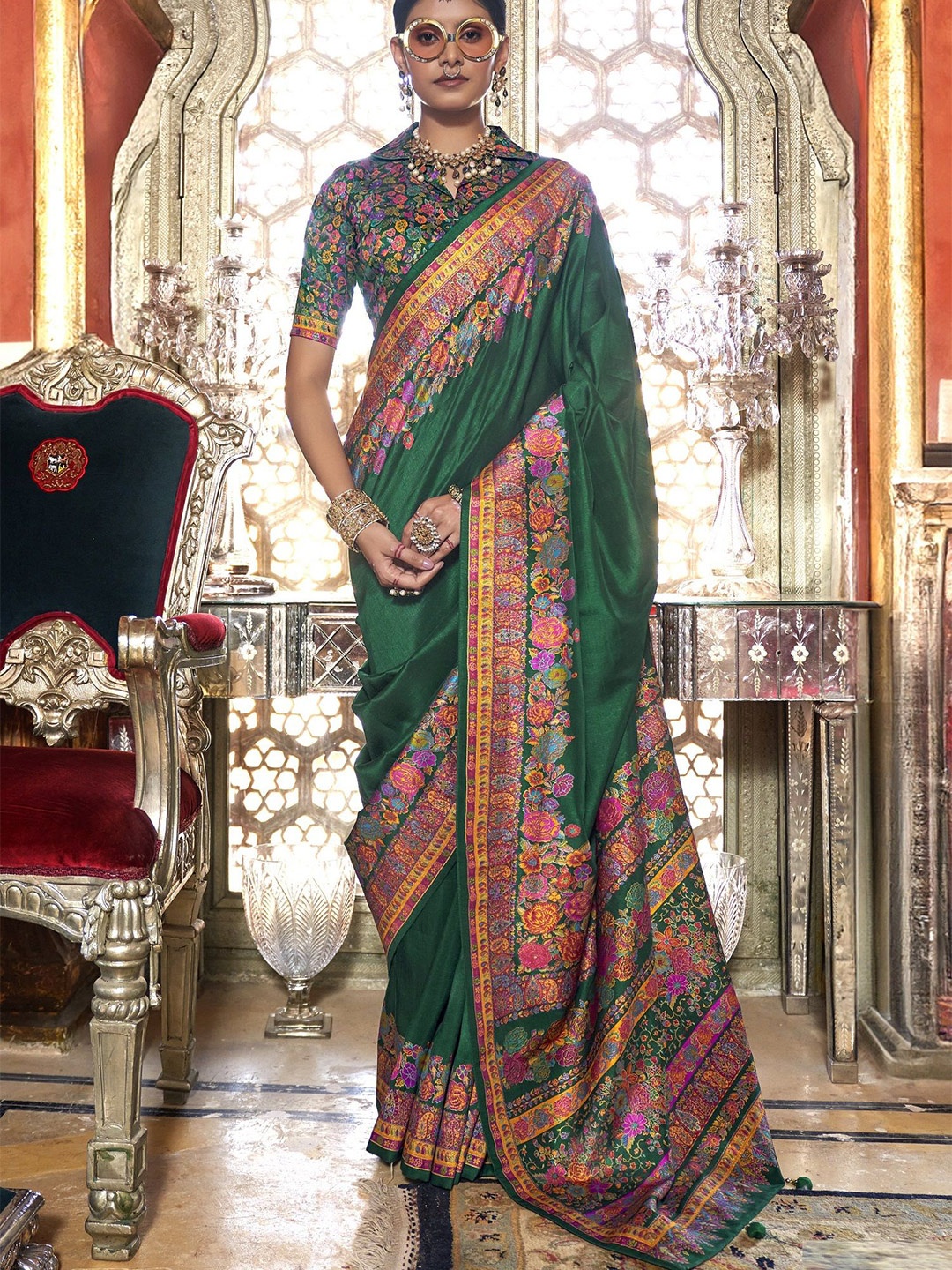 

MAHALASA Woven Design Art Silk Kanjeevaram Saree, Green