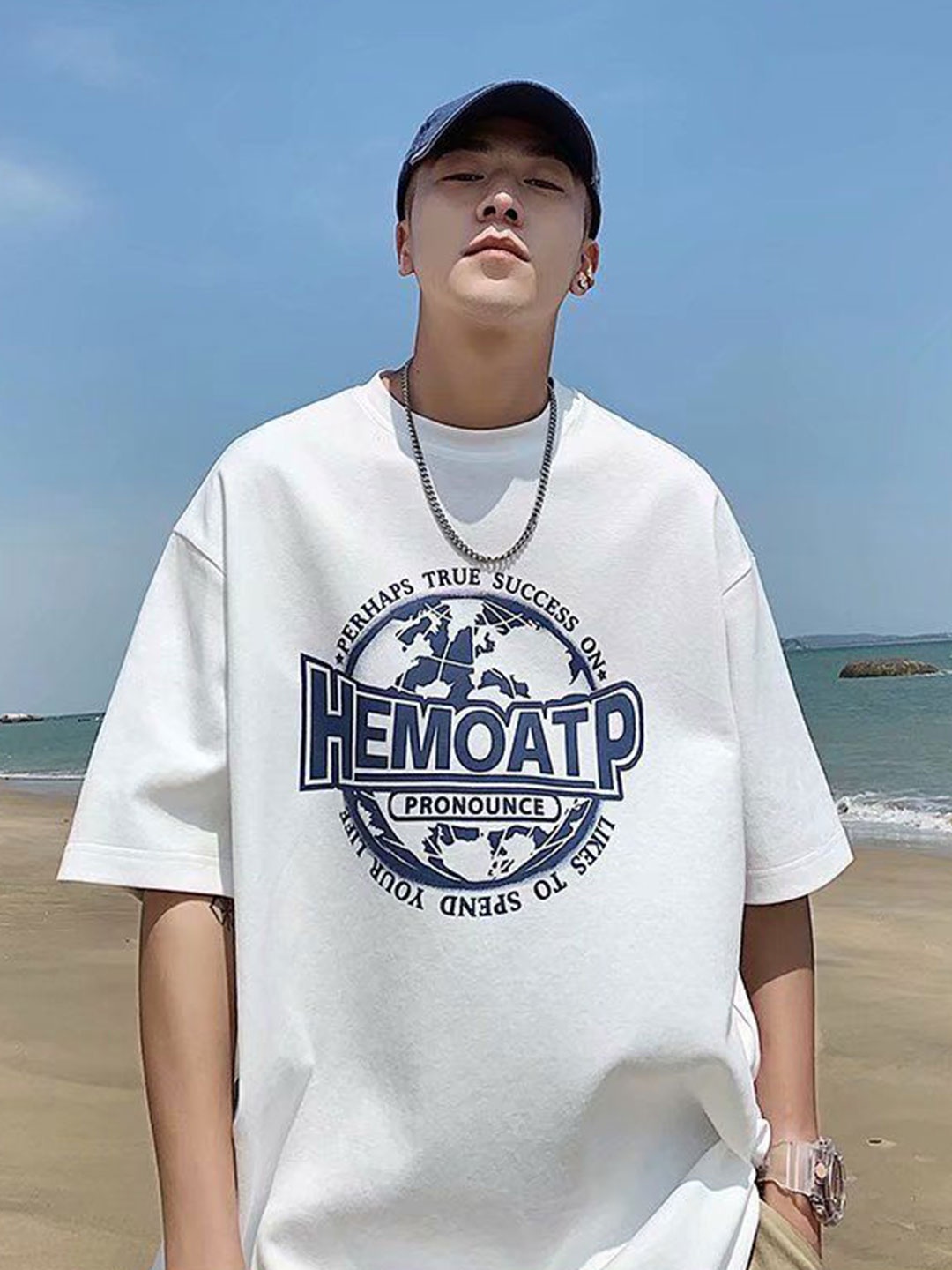 

StyleCast x Revolte Men Typography Printed Round Neck Cotton Oversized T-shirt, White