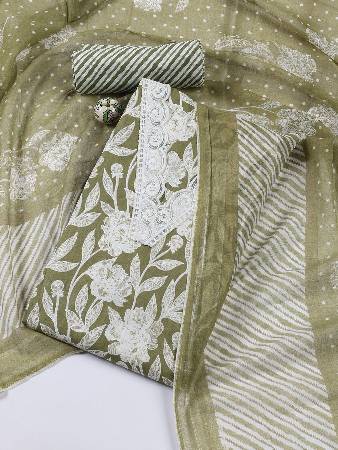 

Meena Bazaar Printed Unstitched Dress Material, Green