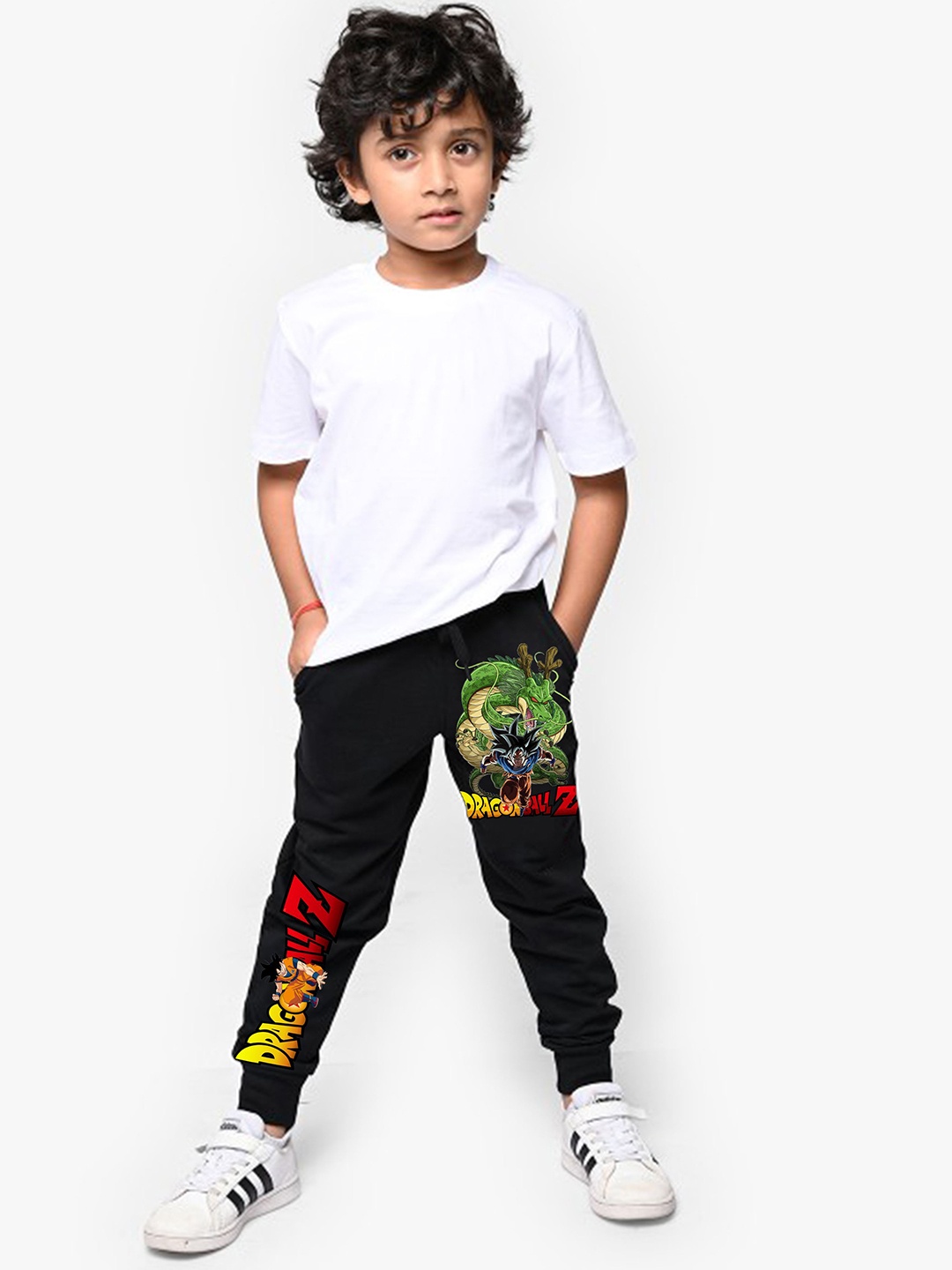 

LOCAVESTIR Boys Dragonball Z Anime Printed Cotton Mid-rise Joggers, Black