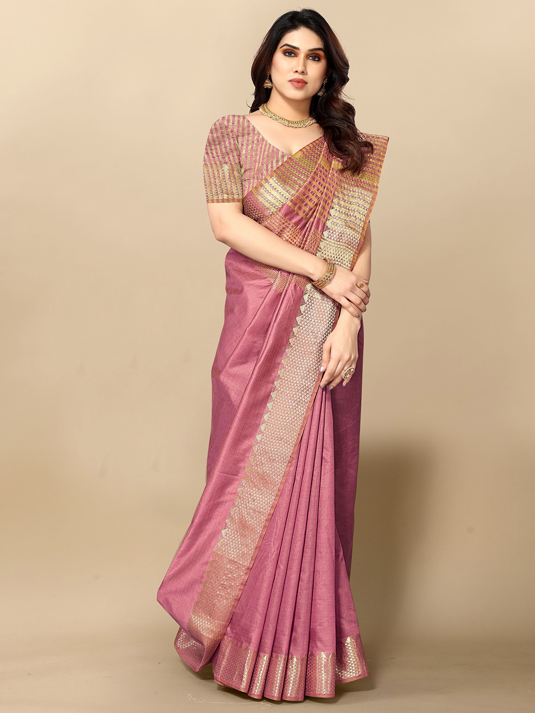 

Moda Rapido Woven Design Zari Silk Blend Kanjeevaram Saree, Peach