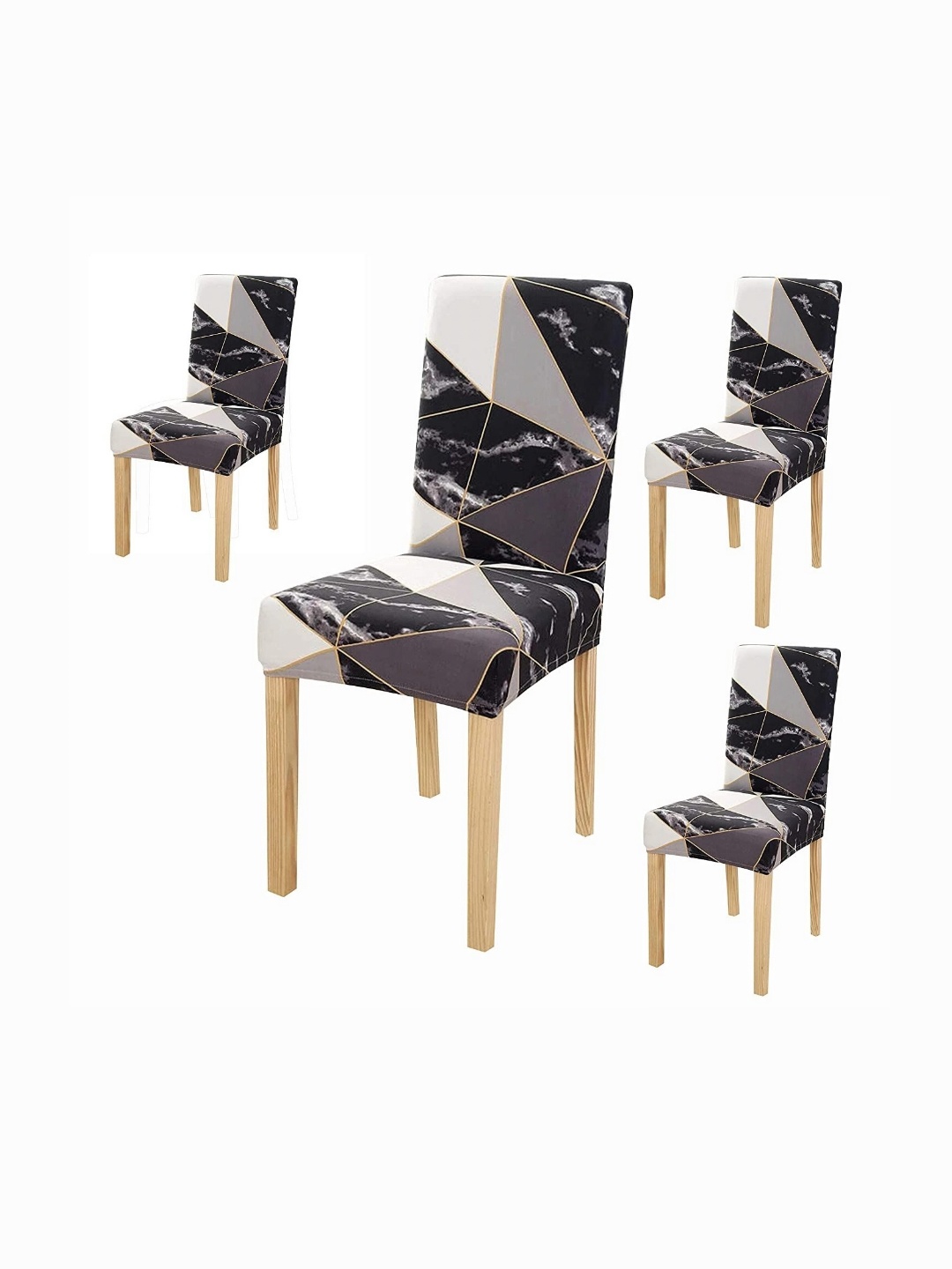 

FAVRIA Black & Grey 4 Pieces Printed Stretchable Dining Chair Covers
