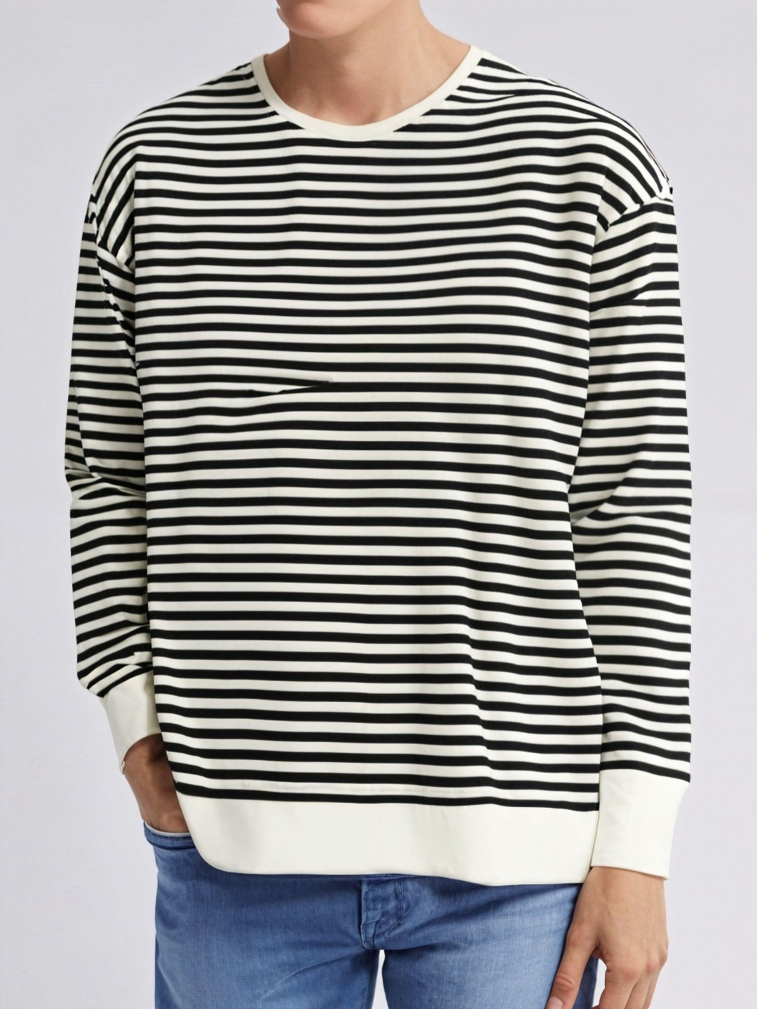 

MACK JONNEY Men Striped Monochrome Raw Edge T-shirt, Black