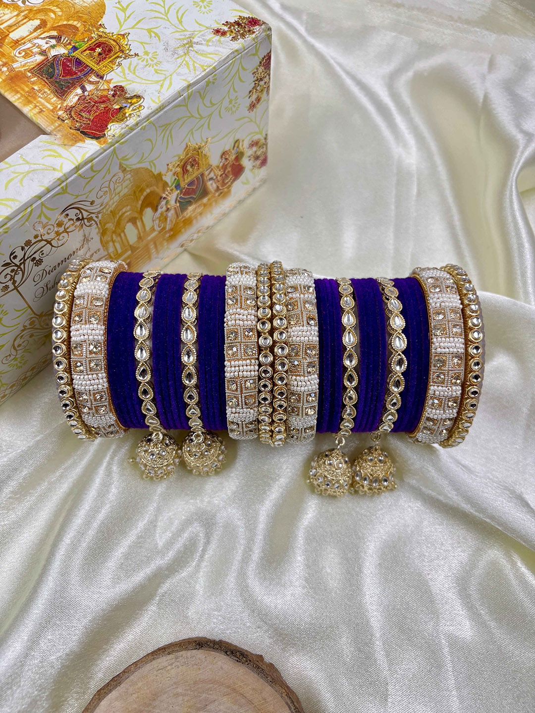 

Wedding Chuda by Hitesh Bangles Set Of 34 Stone Studded & Beaded Bangles, Violet