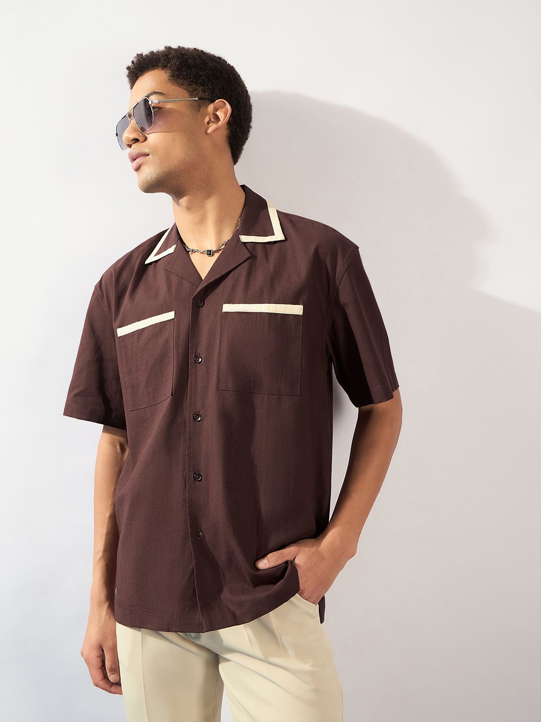 

DENNISON Double Pocket Oversized Cotton Shirt, Brown