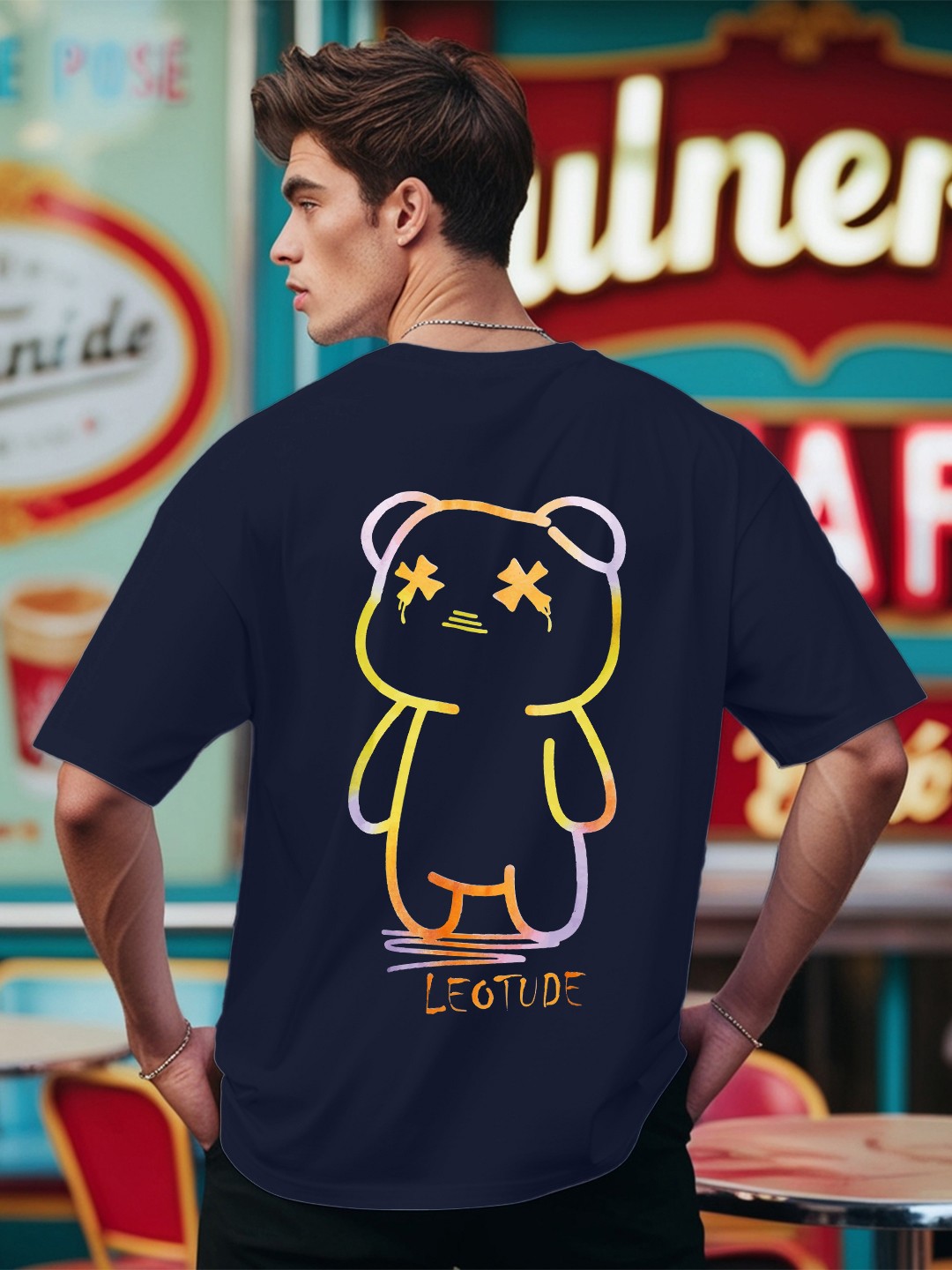 

Leotude Men Graphic Printed Round Neck Cotton Relaxed Fit T-shirt, Navy blue