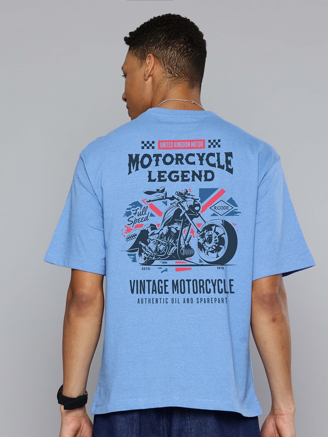 

R.Code by The Roadster Life Co. Men Printed T-shirt, Blue