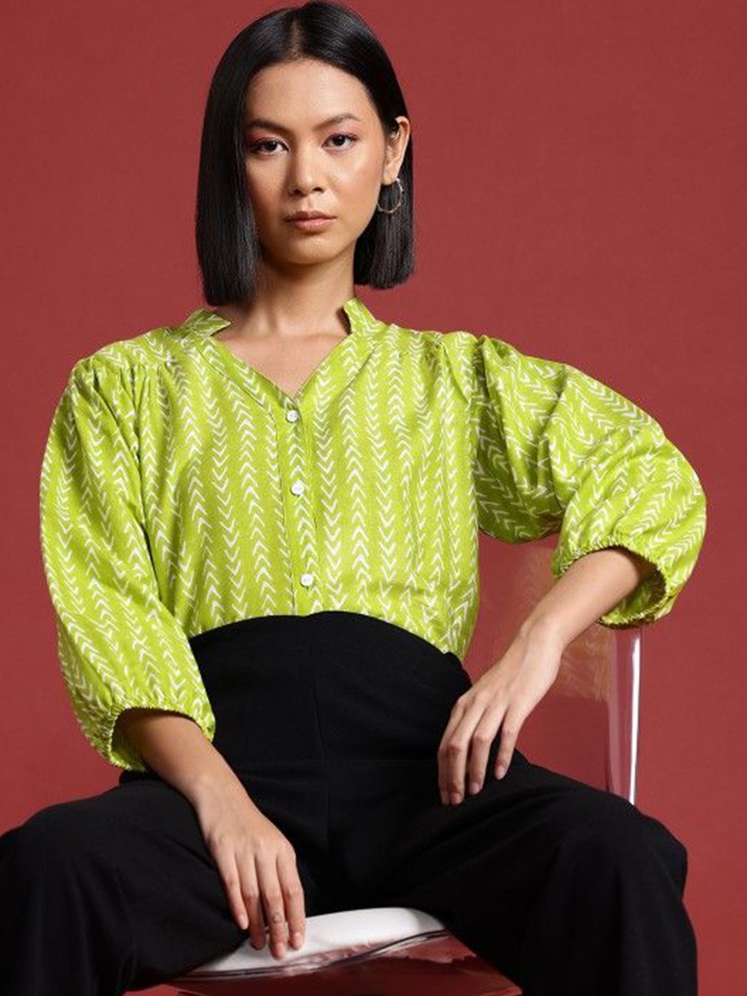 

DressBerry Women Opaque Printed Casual Shirt, Green