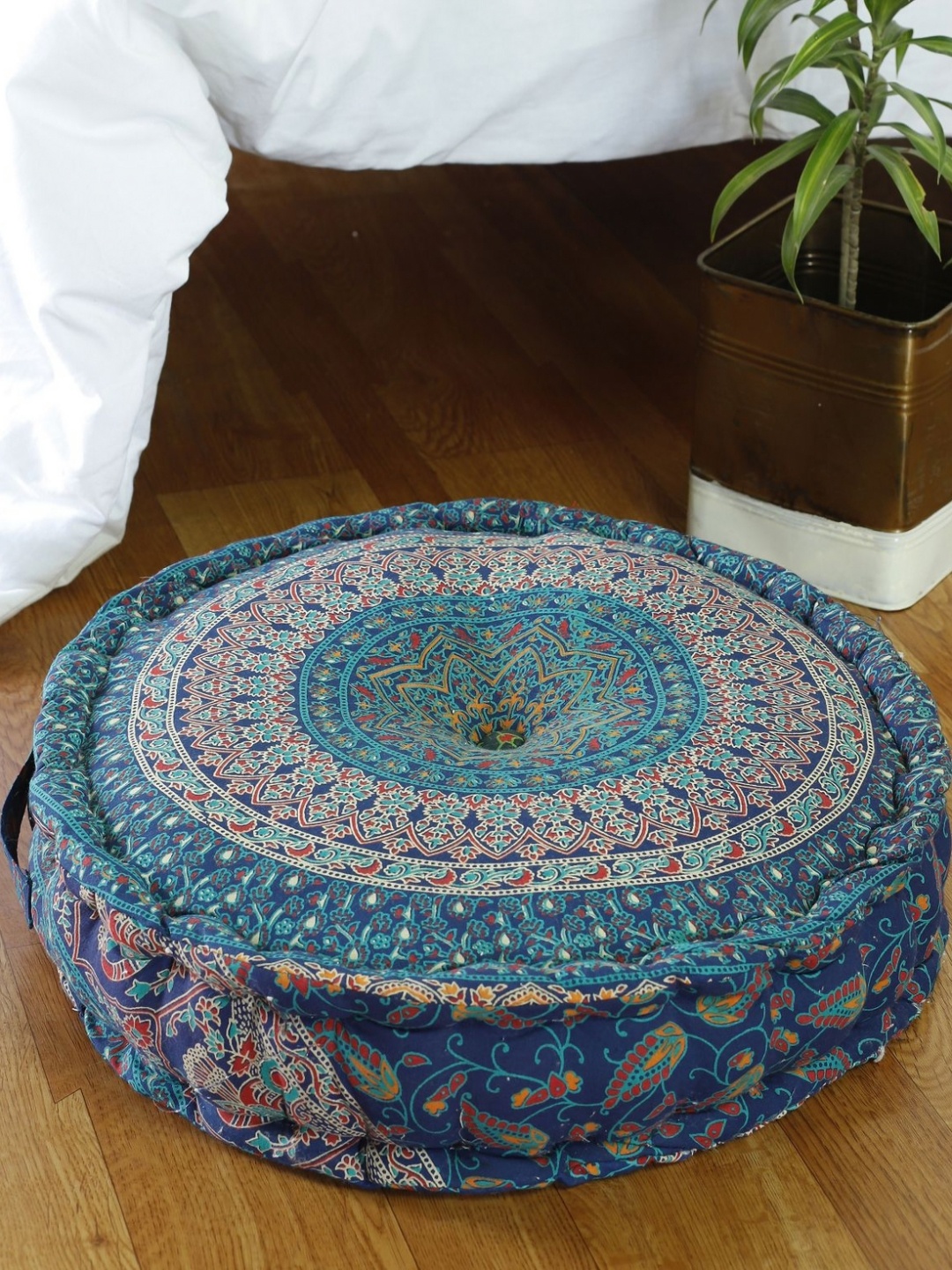 

HANDICRAFT PALACE Blue & Red Mandala Printed Round Pure Cotton Floor Cushion