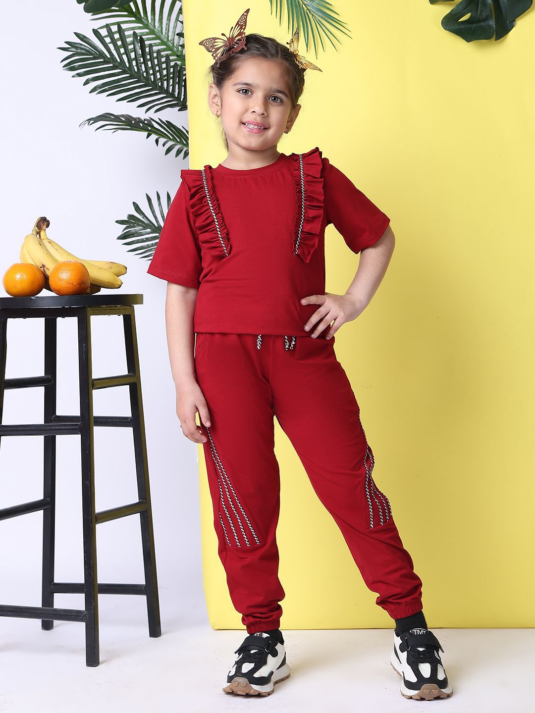 

Baawri Girls Top with Trousers, Red