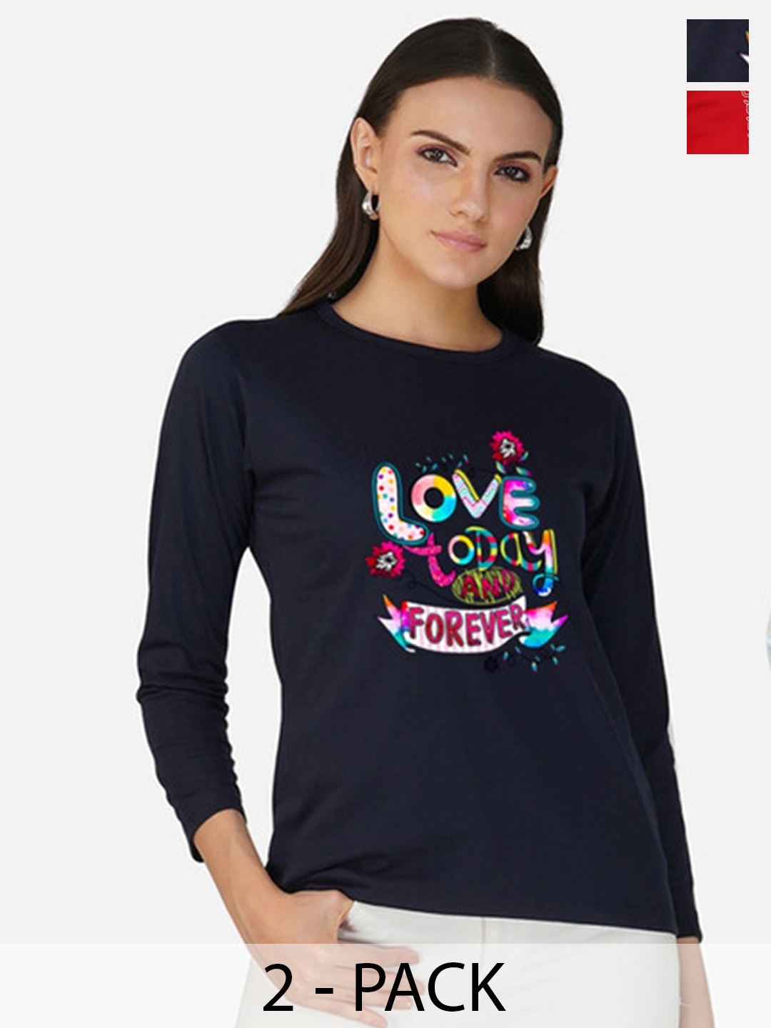 

Metronaut Women 2 Printed Bio Finish T-shirt, Navy blue