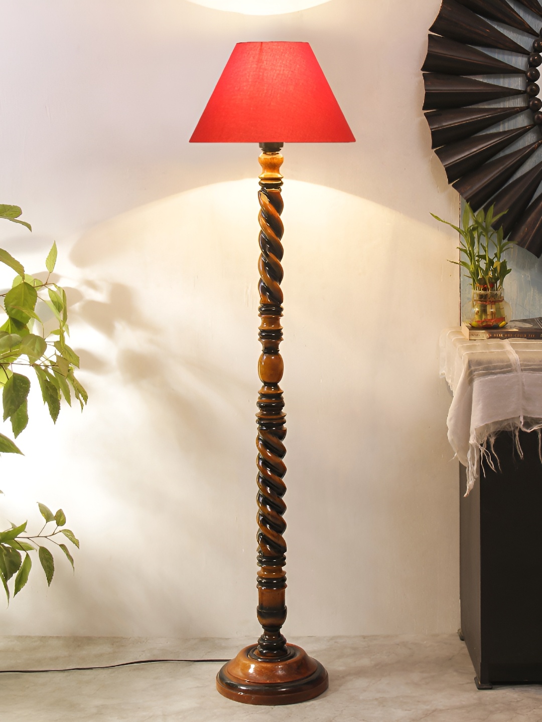 

Devansh Orange Colored & Brown Conical Wooden Frustum Shaped Floor Lamp With Shade