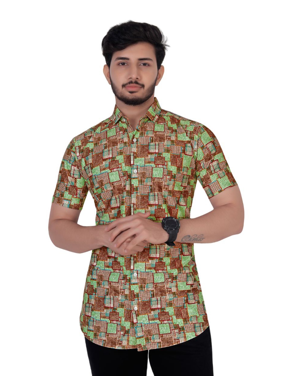 

ELLITI Men Classic Opaque Printed Casual Shirt, Brown