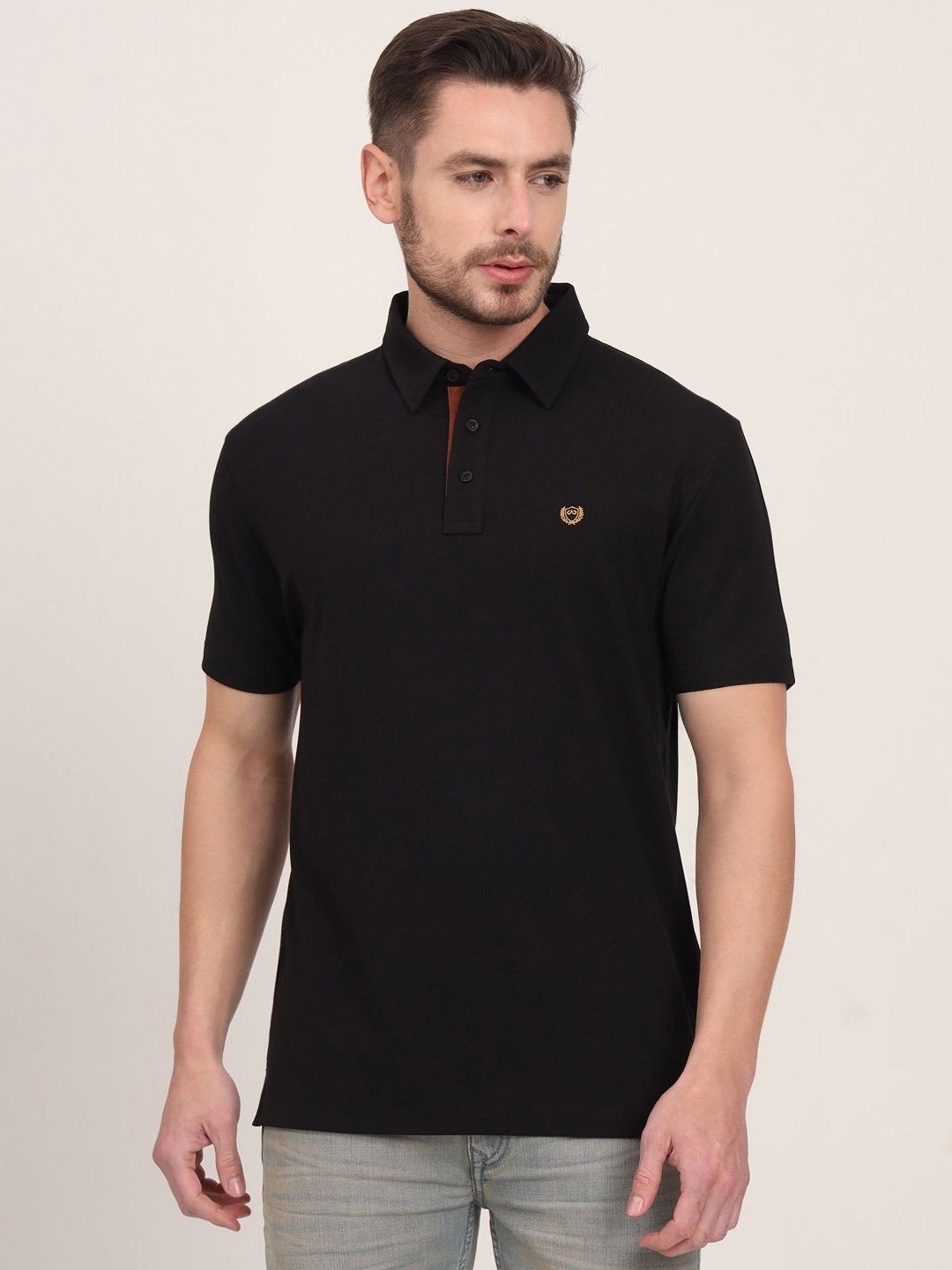 

JADE BLUE Men Polo Collar Slim Fit T-shirt, Black