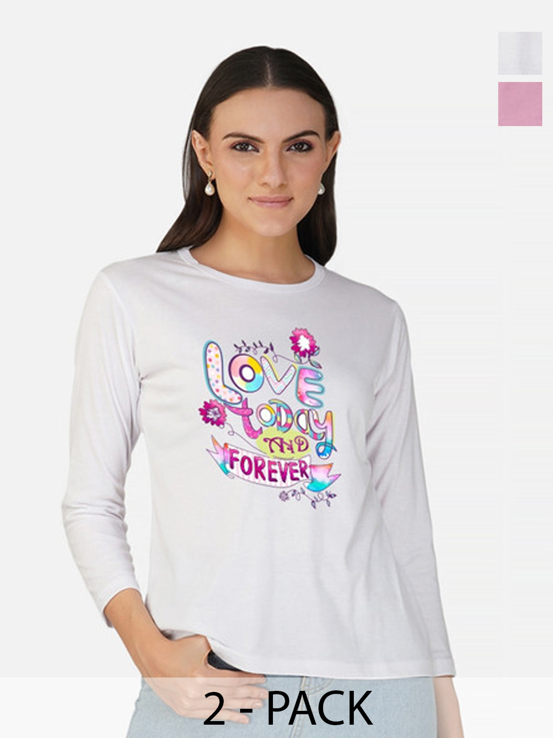 

Metronaut Women 2 Printed Bio Finish Applique T-shirt, Pink
