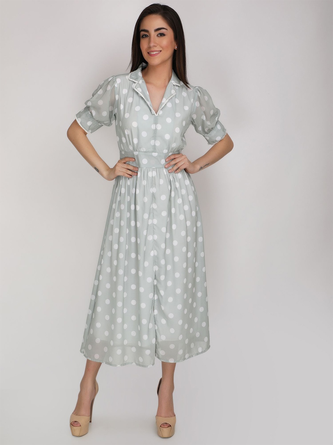 

JAKANARY Ethnic Motifs Print Georgette A-Line Maxi Dress, Grey