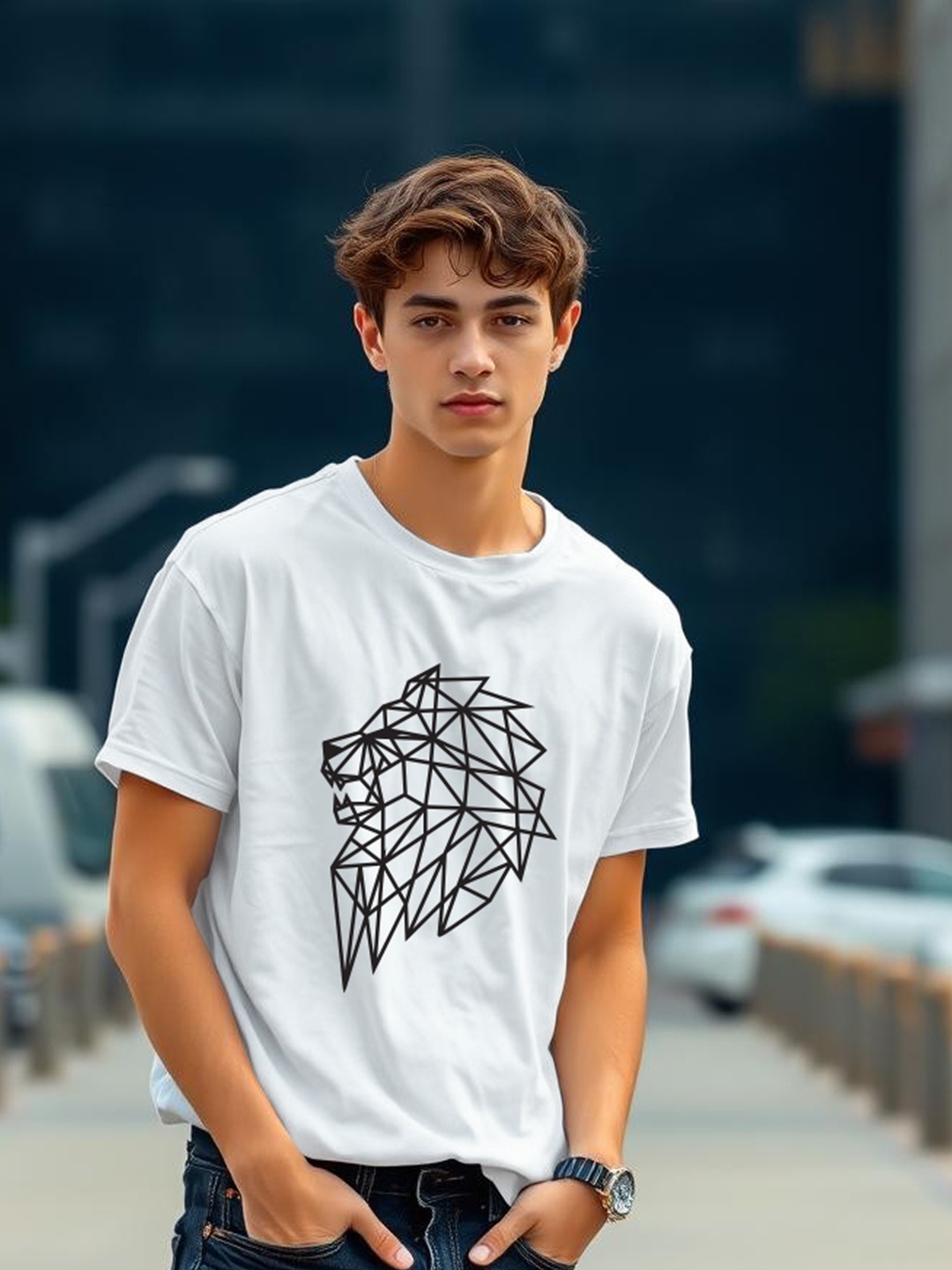 

TOGS & TERRE Men Graphic Printed Round Neck Cotton T-shirt, White