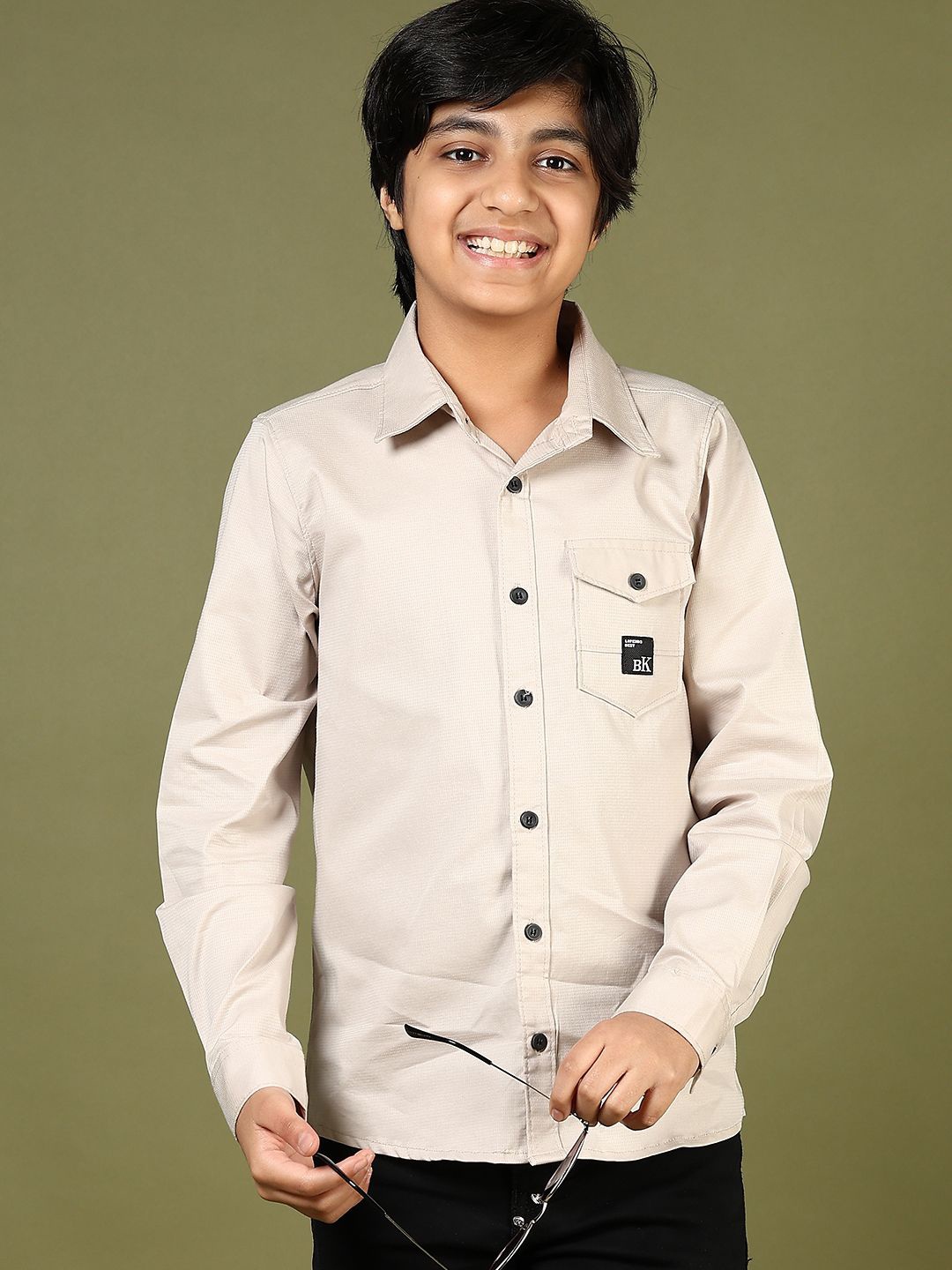 

V-Mart Boys Opaque Printed Casual Shirt, Cream