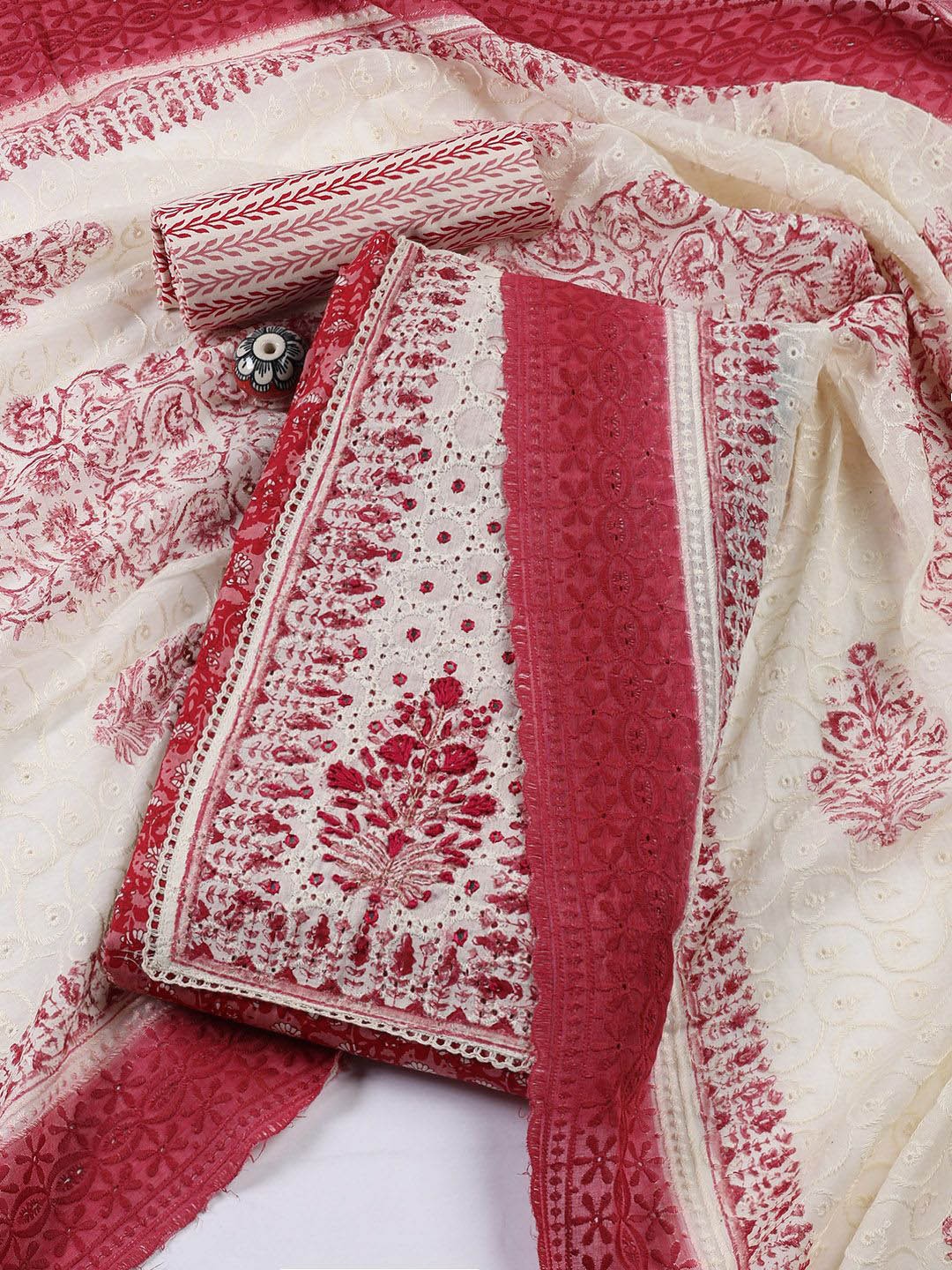 

Meena Bazaar Printed Unstitched Dress Material, Red