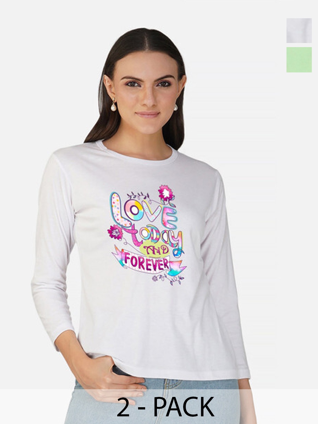 

Metronaut Women 2 Printed Bio Finish Applique T-shirt, White