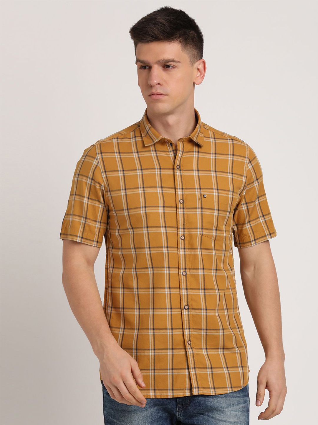 

Turtle Men Relaxed Slim Fit Tartan Checks Opaque Checked Casual Shirt, Yellow