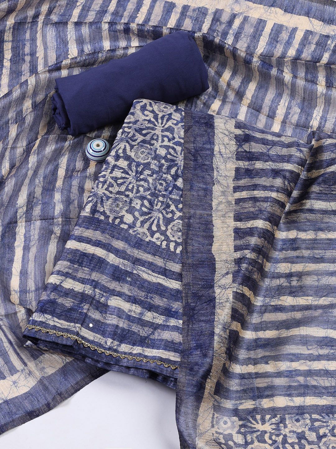 

Meena Bazaar Printed Art Silk Unstitched Dress Material, Blue