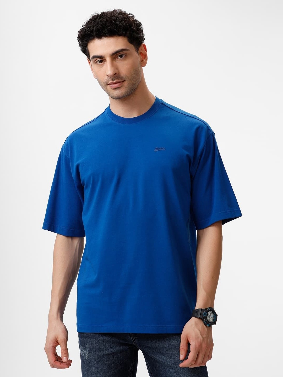 

Basics Men Solid Round Neck Cotton Relaxed Fit T-shirt, Blue