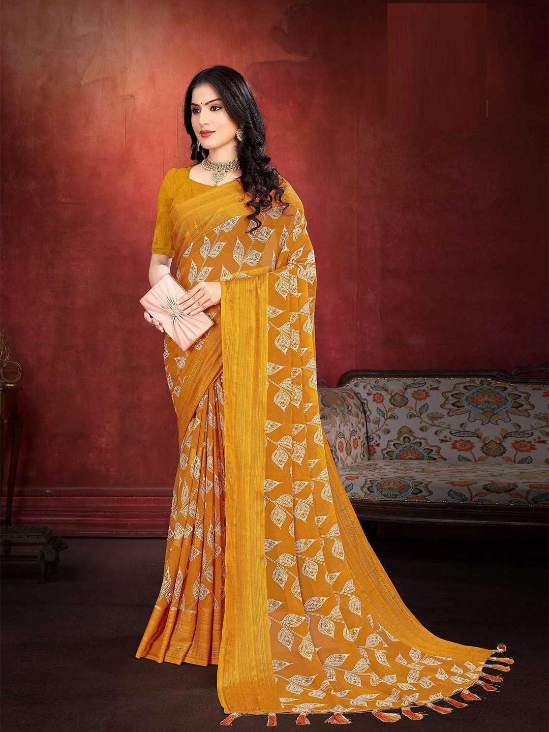 

MAHALASA Pure Georgette Designer Saree, Yellow
